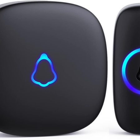 SECRUI Wireless Doorbell, Easy installation, Waterproof, Adjustable Volume, 58 Chimes, Colorful LED, 1000Ft Range, M520+F55, Black